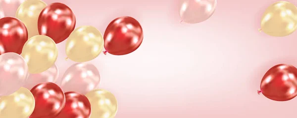 Розовый Праздничный Фон Золотыми Красными Розовыми Воздушными Шарами Праздник Вечеринки — стоковый вектор