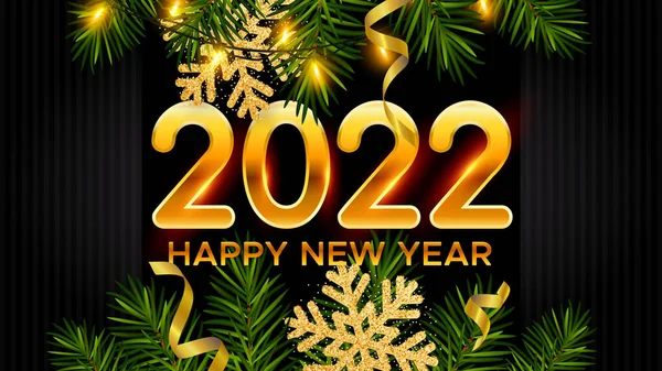 2022 Новий Рік Золотими Номерами 2022 Року Реалістичні Гілки Сосни — стоковий вектор