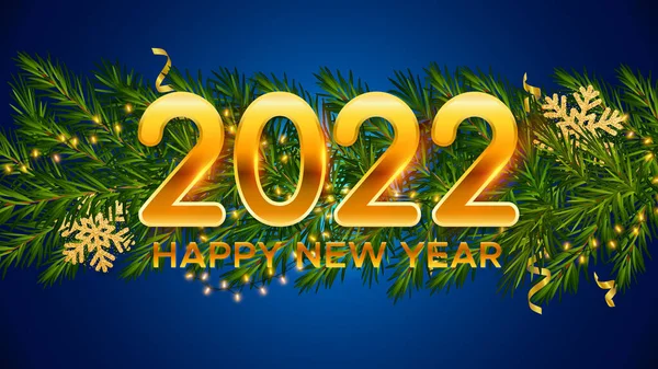 2022年 冷杉枝条 绿油油的花环 金银花和金银花 新年来临前的黑暗背景 圣诞贺卡 — 图库矢量图片