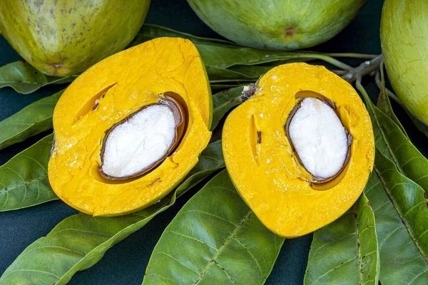 Fruta Ovo Fresco Canistel Tiesa Sapota Amarela Textura Cremosa Macia — Fotografia de Stock