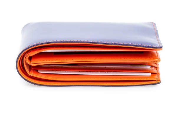 Mavi ve turuncu deri cüzdan — Stok fotoğraf
