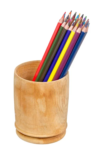 Izole kalem kutusu içinde renkli kalemler — Stok fotoğraf