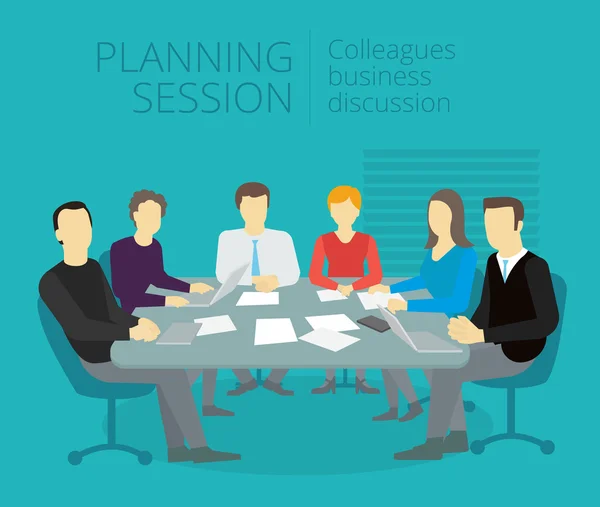 Sessione di pianificazione Persone che lavorano a tavola — Vettoriale Stock