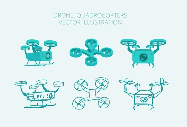 Quadricópteros de drones diferentes tipos, isometria — Vetor de Stock