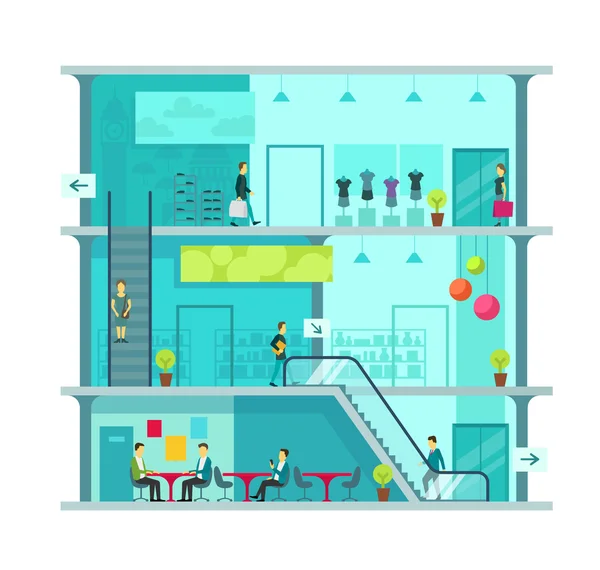 Escena dentro del centro comercial vector ilustración — Vector de stock