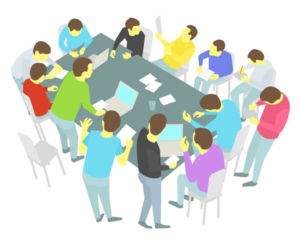 Conversa de mesa redonda. Treze pessoas prontas. Grupo de empresários reunião de equipe conferência — Vetor de Stock