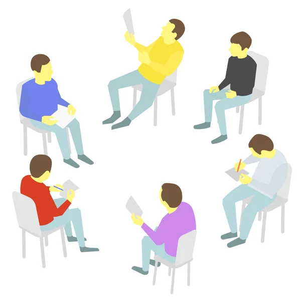 Talks. Group of business. Five people team meeting conference — Stock Vector