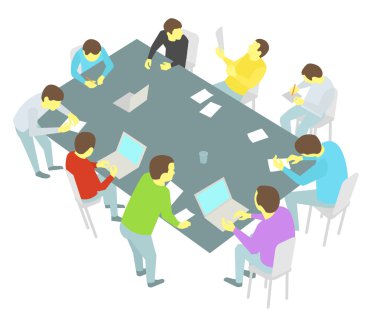 Tablo görüşmeler. dokuz kişi ayarlayın. İş insanlar takım toplantısı konferans grup