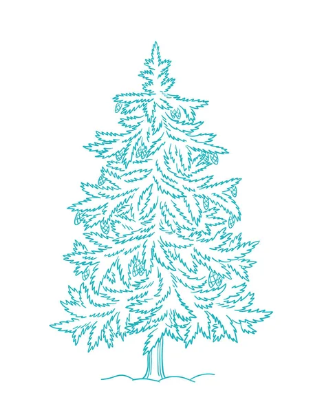 いい木だ。トウヒを針葉樹。新年モミの木。手描き輪郭ベクトルラインスケッチ。冬休み. — ストックベクタ