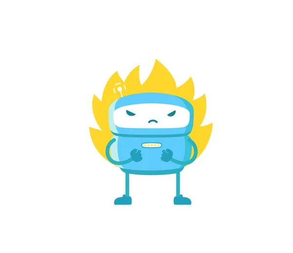 Dühös robot. Határidő. Gonosz harcos android karakter. Lángoló tűzzel. Végzetes kivételi hiba. Vektorillusztráció. — Stock Vector
