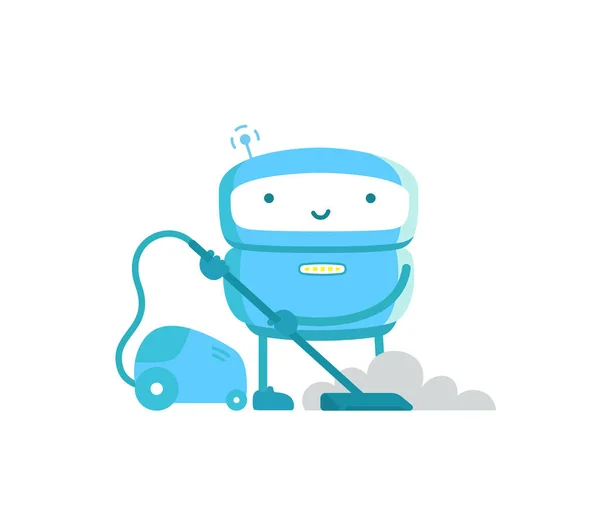 Robot met stofzuiger. Huishoudelijke schoonmaak. Kunstmatige intelligentie. Vectorillustratie. — Stockvector