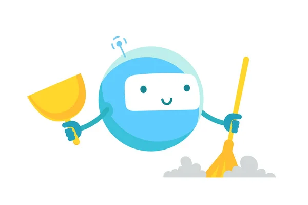 Round robot cleaner. Housework cleaning service. With broom and scoop. Vector illustration. — Stock Vector