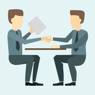 Two businessmen shaking hands and negotiate clipart