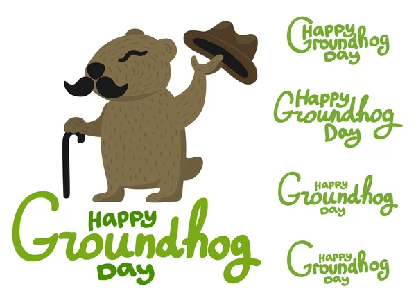 Lettering for Groundhog Day groundhog with a mustache — Stock Vector