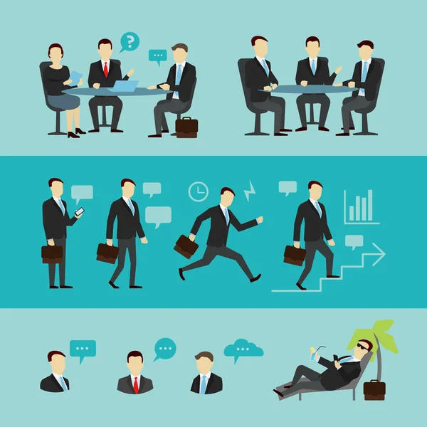 Teamwork set, interview. Vector flat. — Stock Vector