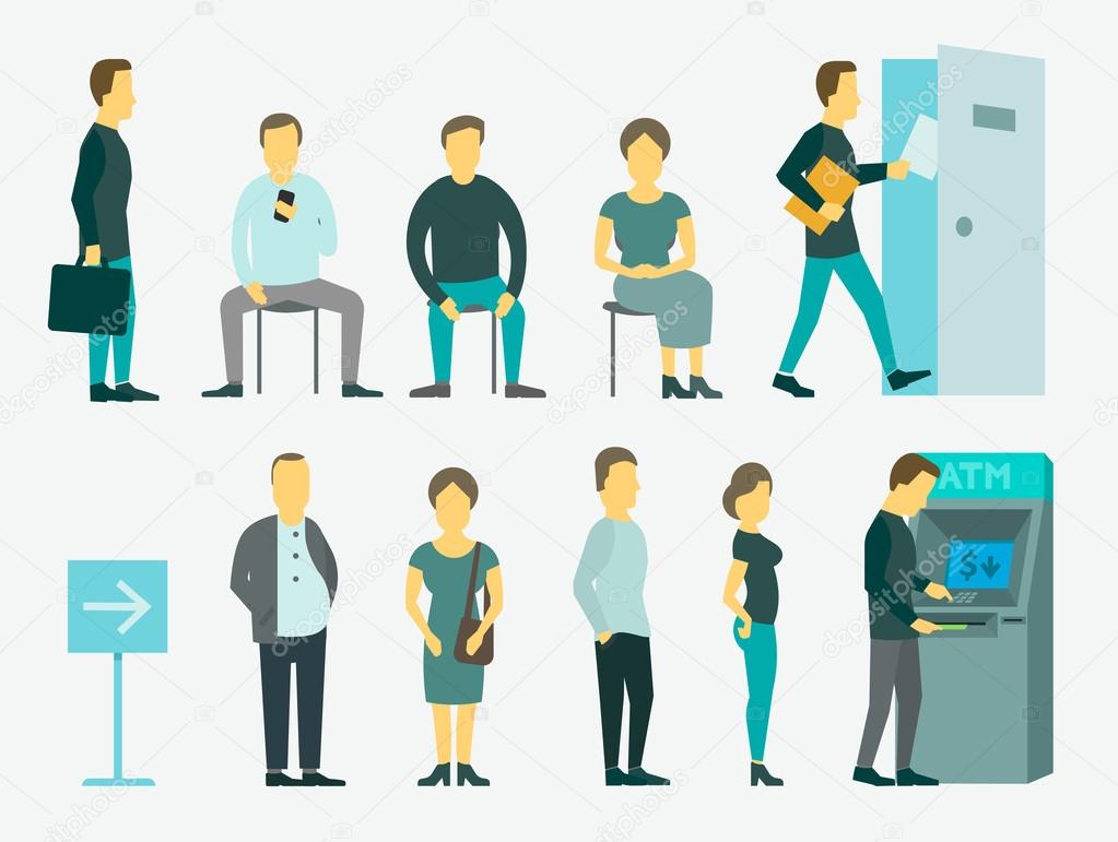 Set with people queue the ATM vector illustration