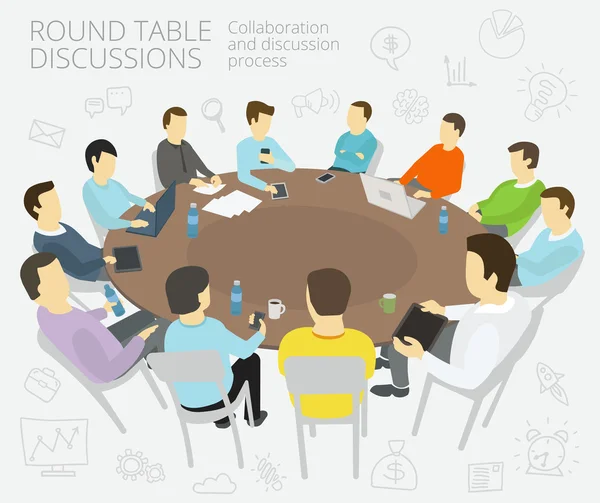 Conversa de mesa redonda. Grupo de pessoas de negócios equipe ter uma reunião, conferência Ilustração De Stock