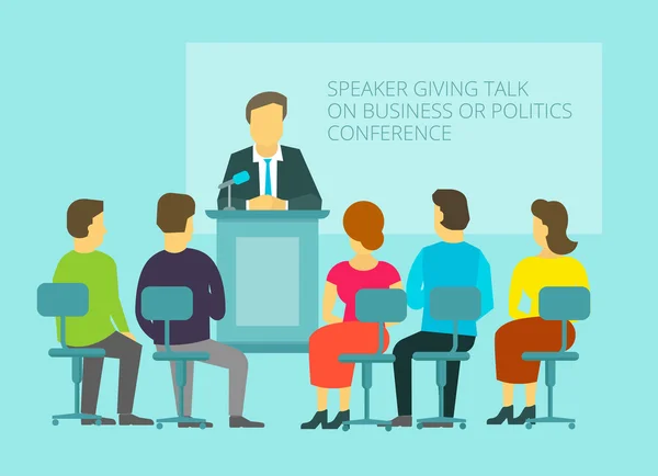 Business or policies message, giving speech, leadership on the podium — Stock Vector