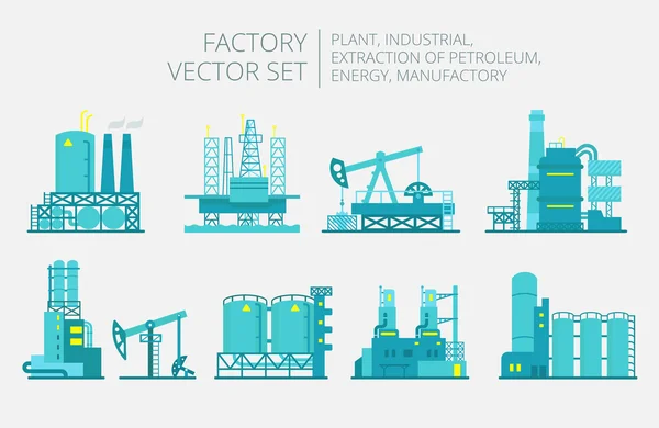 Estrazione di petrolio. Set di illustrazione di fabbrica produzione di olio . — Vettoriale Stock