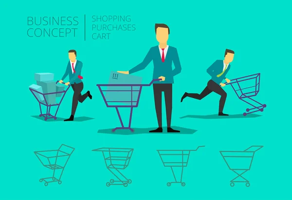 Man businessman suit and tie with basket shopping runs — Stock Vector