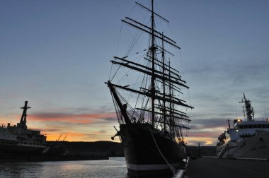 Murmansk, Russia- 4 October 2010: the city of Murmansk. Ship in the port of Murmansk. The four-masted Sedov barque is a training sailboat. Murmansk.