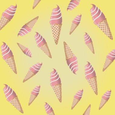 Pastel sarı arka planda renkli dondurma deseni. Minimum yaz konsepti. Dondurmalı arka plan farklı yönlere uçuyor. Dondurma arkaplanı.