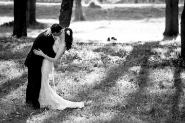 zarif gelin ve damat açık havada birlikte poz