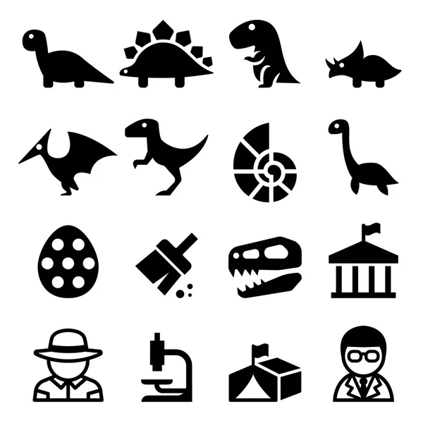 Ilustración de icono de dinosaurio y excavación — Vector de stock