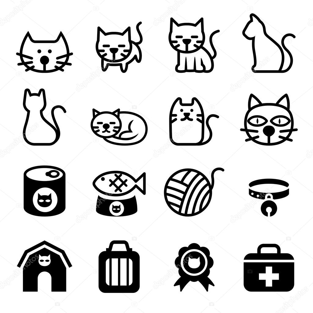 Cat icon set vector illustration symbol Stock Vector by ©slalomop 107069186