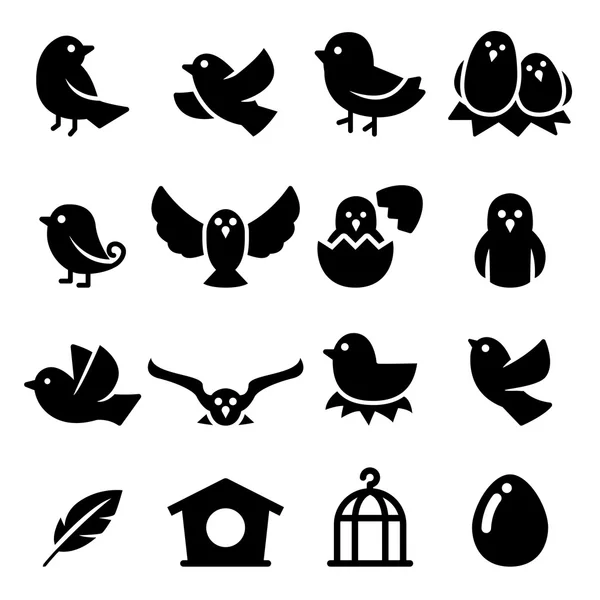 Pták silueta ikonu nastavit vektorové ilustrace sybol — Stockový vektor
