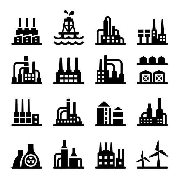 Conjunto de icono de fábrica de construcción industrial — Vector de stock