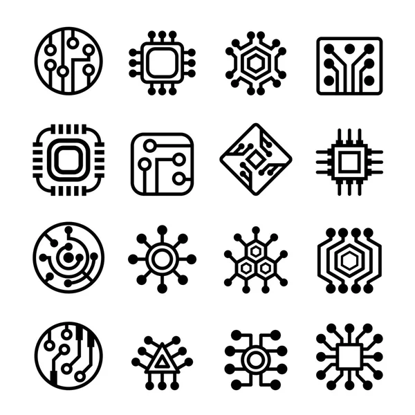 Computer Chips and Electronic Circuit icons — Stock Vector