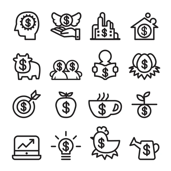 Set di icone di investimento, illustrazione vettoriale icona linea — Vettoriale Stock