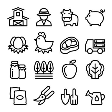 Çiftlik Icons set, satırı simgesi vektör çizim