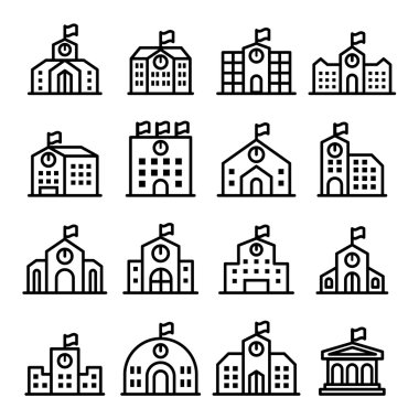 İnce çizgi stilinde okul Icon set