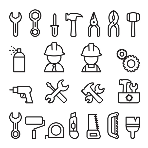 Herramientas icono conjunto en línea delgada estilo vector ilustración diseño gráfico — Vector de stock