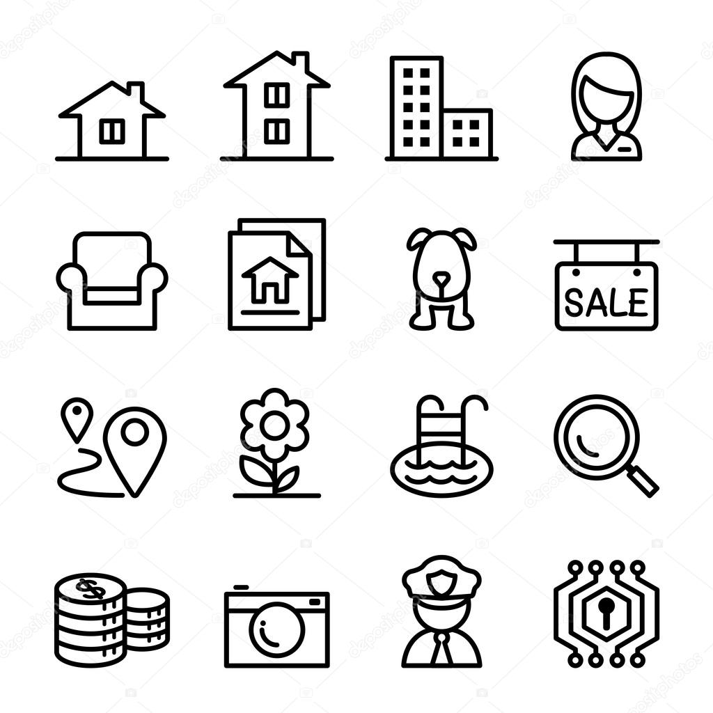 Real estate icon set in thin line style