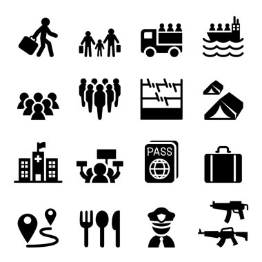 Mülteci, göçmenler, göçmenlik Icons set