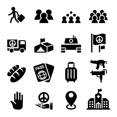 göç, göçmen, mülteci Icon set