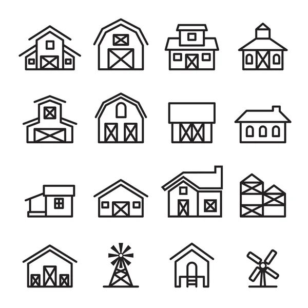 Barn & farm building icon in thin line style — Stock Vector