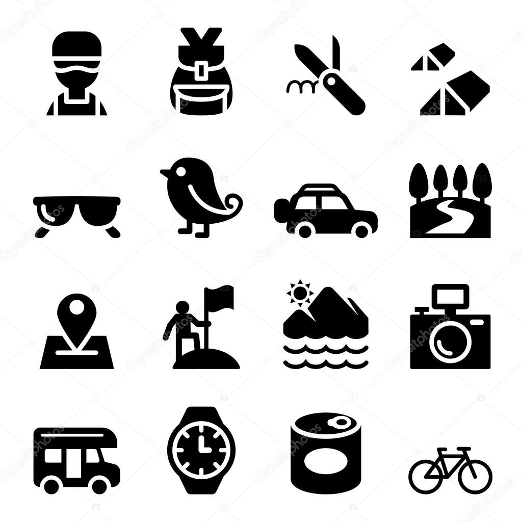 Discovery , Traveling , Camping , Adventure icons set illustrati ...