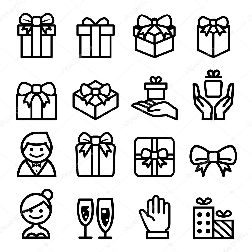 Gift box & bow icon set