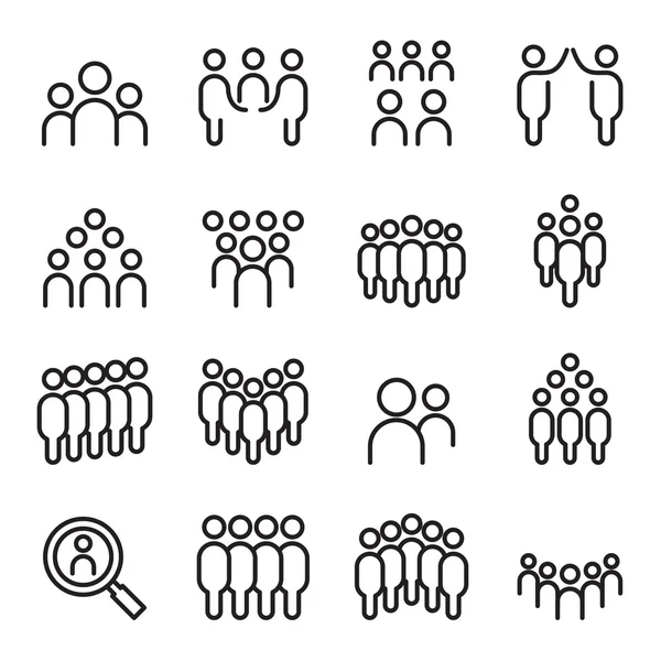 Equipo, personas, grupo, humano, icono del personal establecido en estilo de línea delgada — Archivo Imágenes Vectoriales