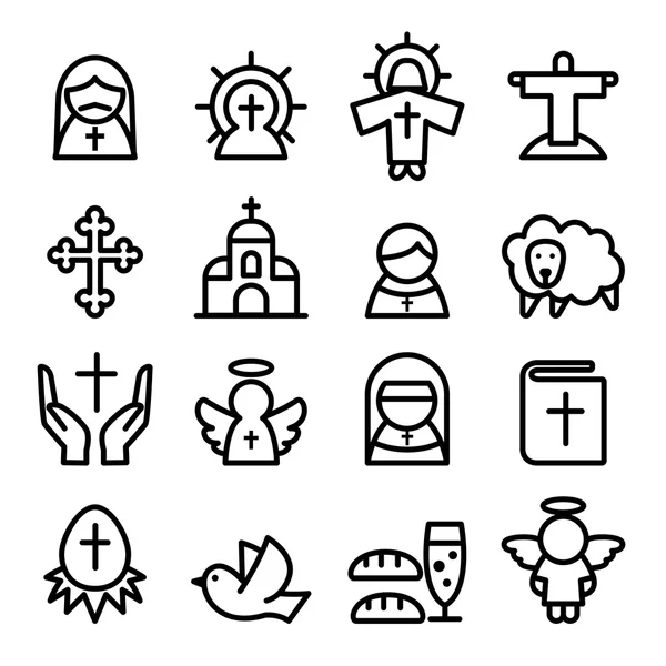 Thanksgiving , Easter, God , Christian icon set in thin line sty Vector Graphics