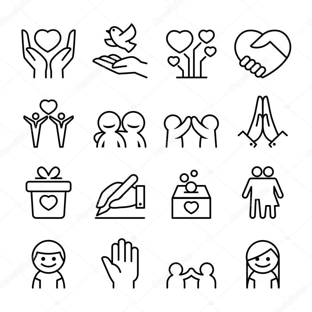 Donation , Giving , protection , friendship , relationship icon set in thin line style