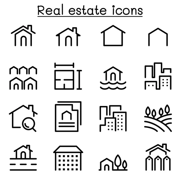 Ícone imobiliário definido em estilo de linha fina —  Vetores de Stock