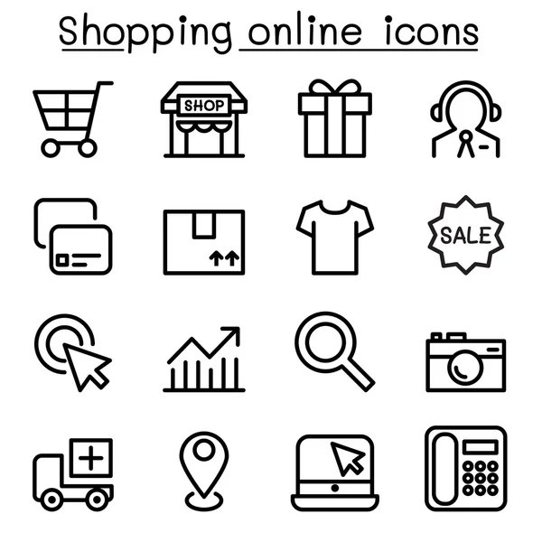 网上购物图标设置为细线风格 — 图库矢量图片