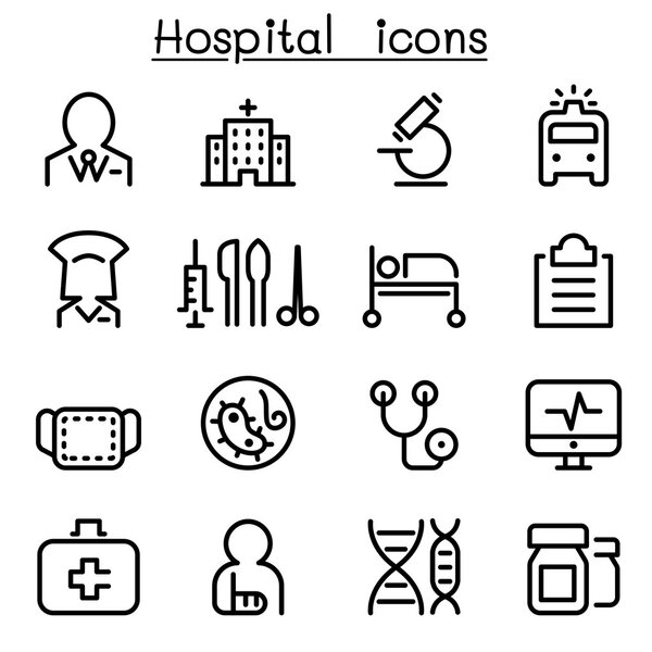 Hospital & medicine icon set in thin line style