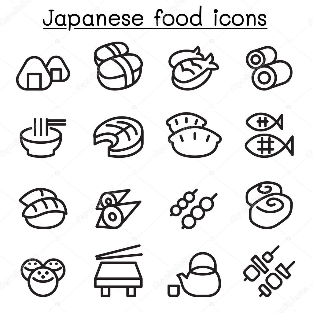 Japanese food icon set in thin line style