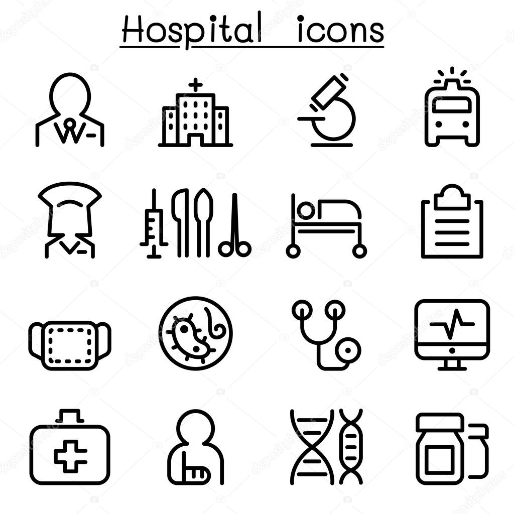 Hospital & medicine icon set in thin line style